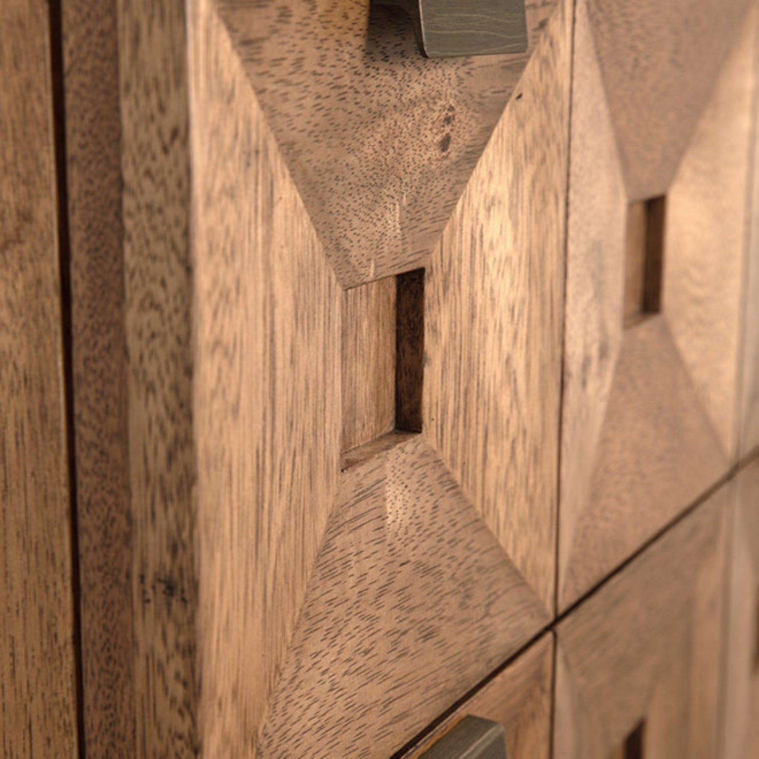 Noir Musashi Dark Walnut Small 2 Drawer with faceted pyramidal drawer fronts
