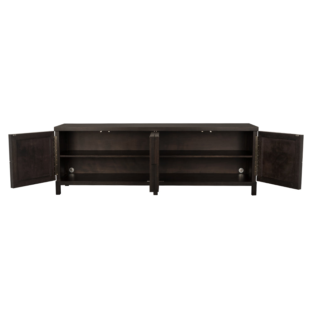 Noir Quadrant Ebony 4 Door Sideboard, elongated raised-leg profile
