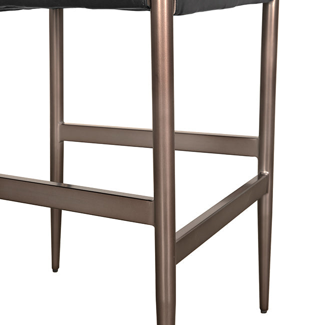 Noir Wooster Ebony Black Leather Bar Chair, crafted from iron and leather