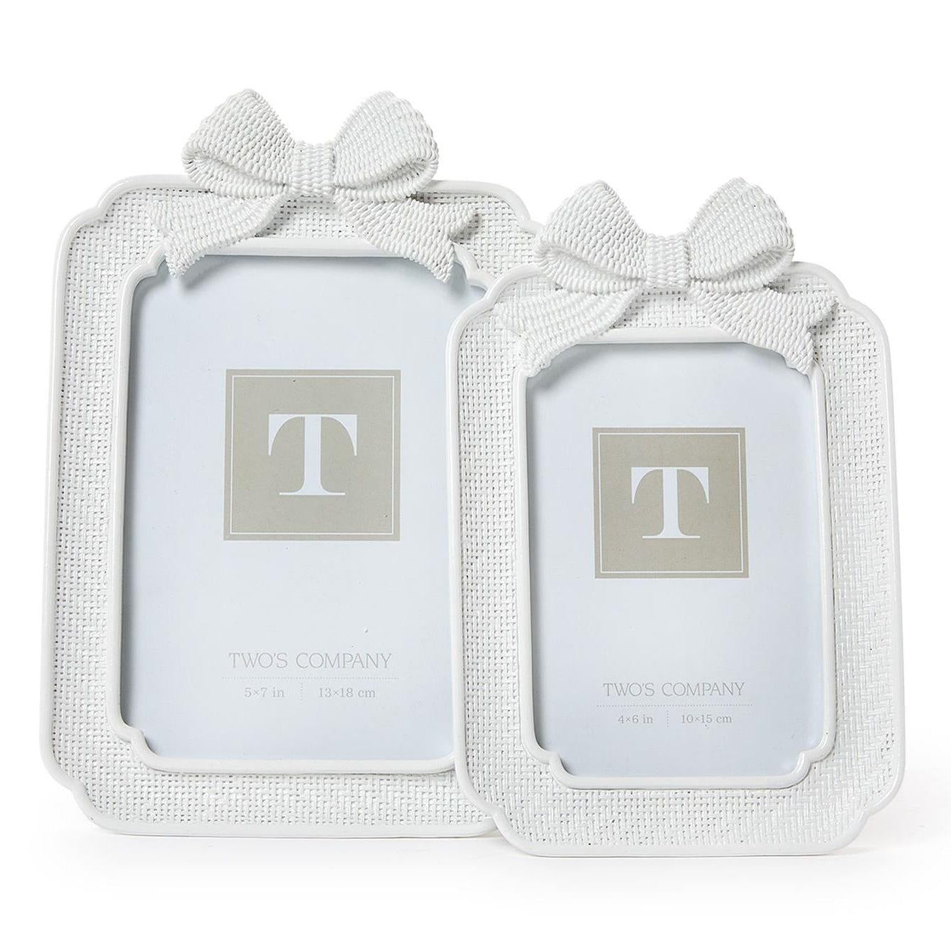 Faux Wicker Weave Photo Frame with White Bow Set of 2