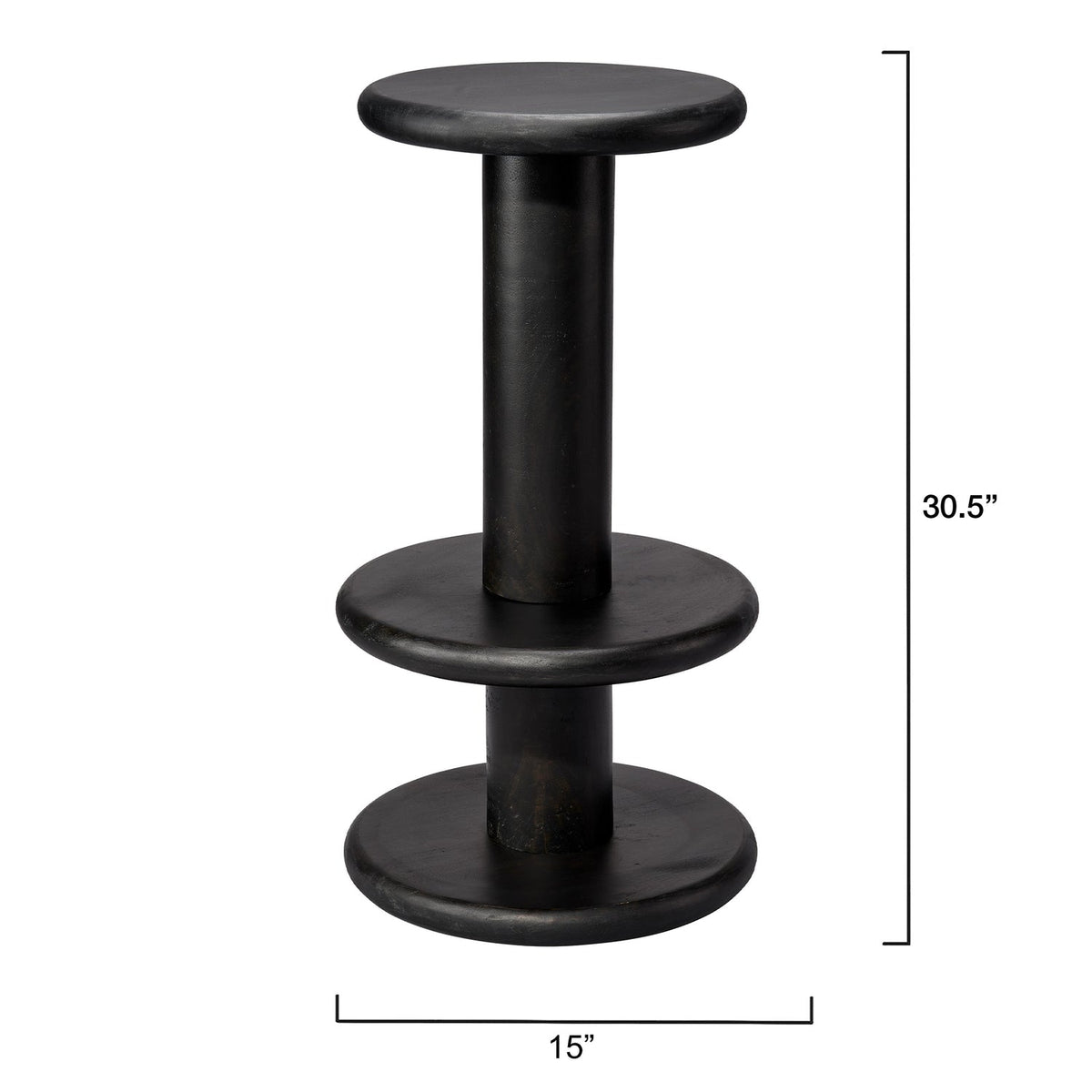 Jamie Young Rye Black Mango Wood Barstool in Black Mango Wood, side profile view