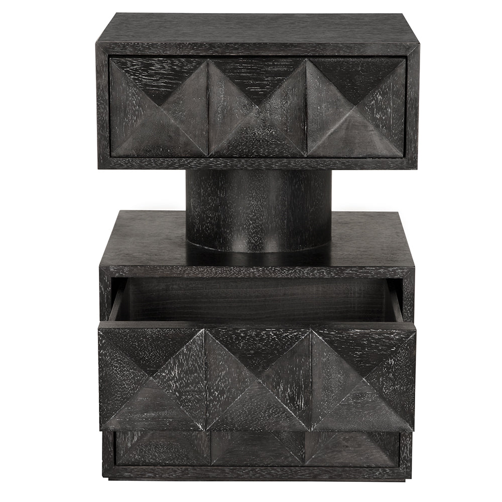 Noir Kingston Side Table, diamond-patterned drawer fronts