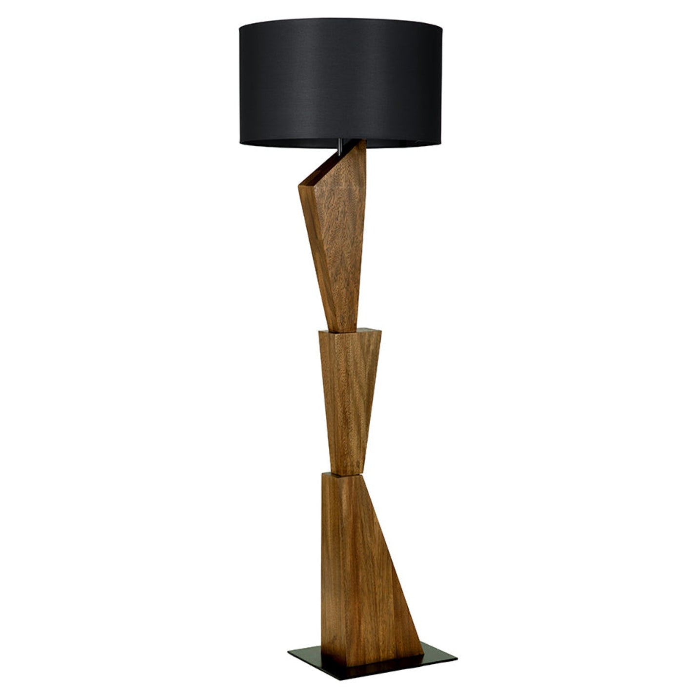 Enigma Ii Floor Lamp with Shade in dark walnut and black shade walnut, iron, and silk shade