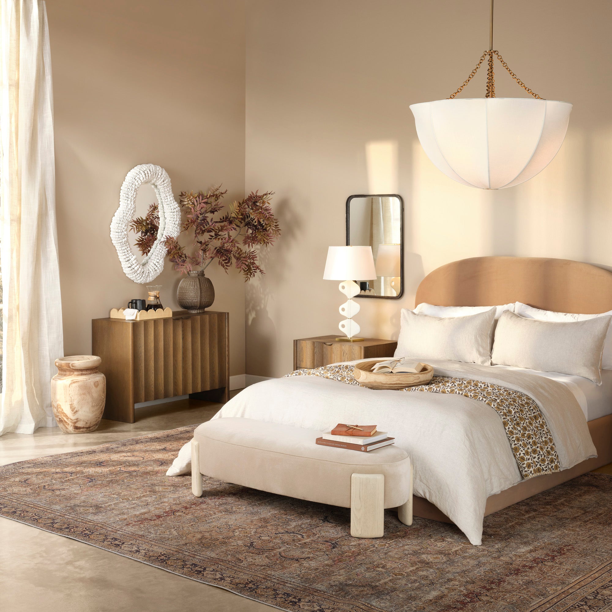 Jamie Young Aire Off-White Linen 4-Light Large Chandelier