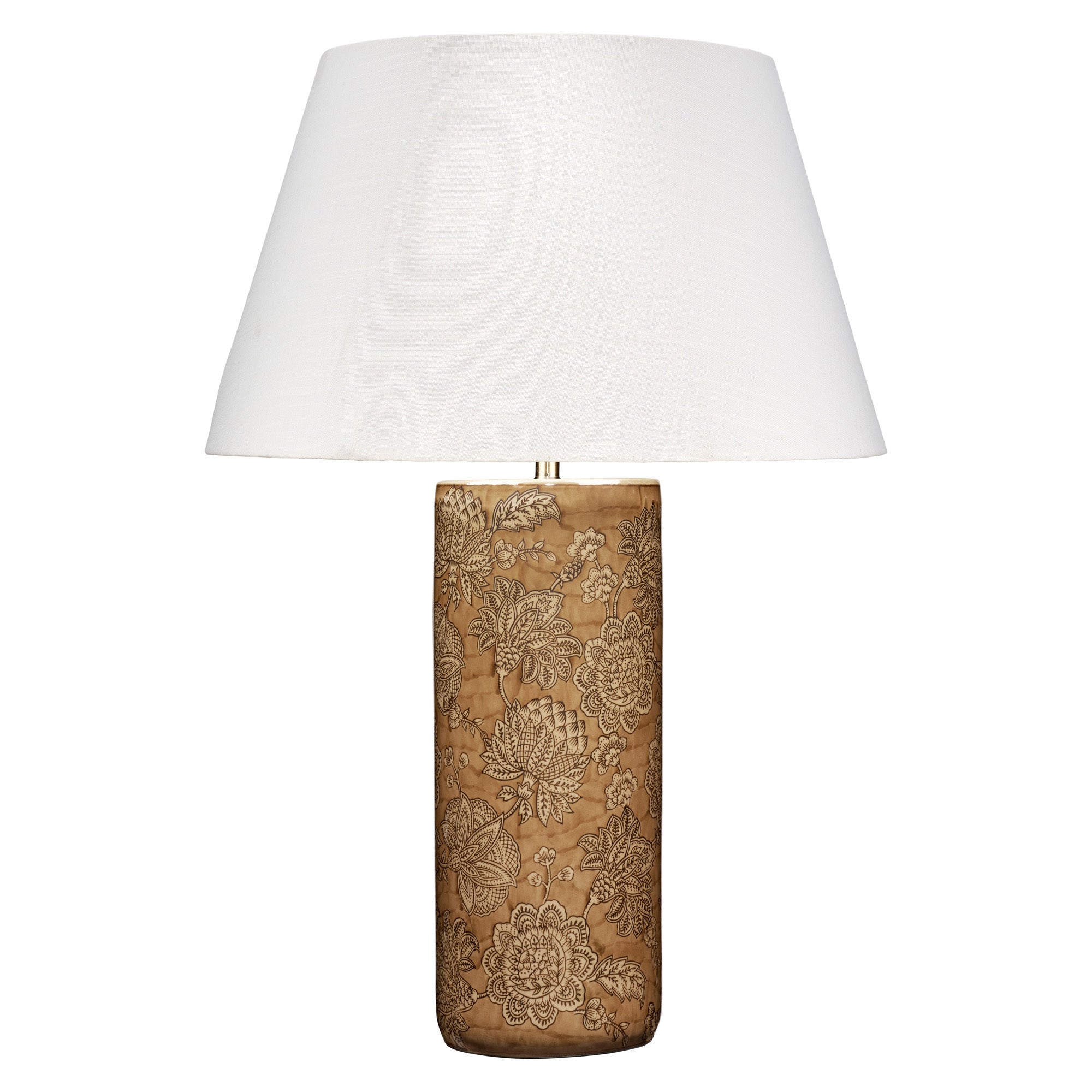 Jamie Young Etta Porcelain Caramel Brown Table Lamp with Linen Shade