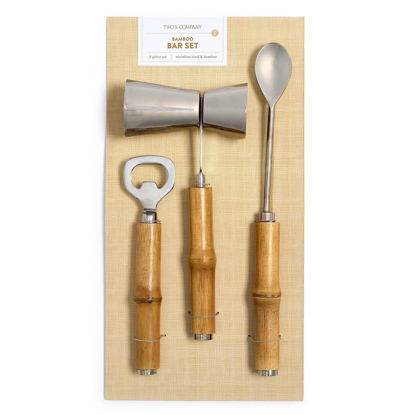 Bamboo Cocktail Bar (Bottle Opener, Cocktail Spoon, Jigger) Set of 3