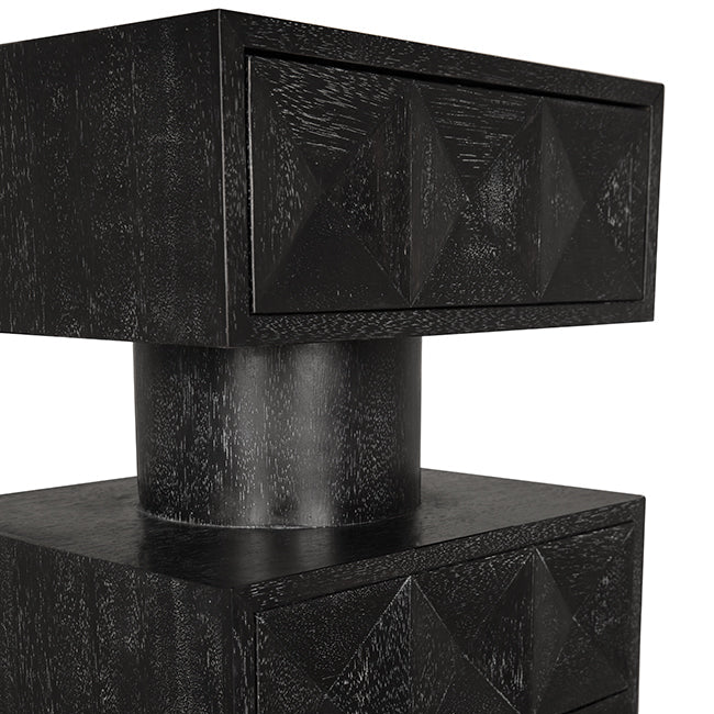 Noir Kingston Side Table, diamond-patterned drawer fronts, Black Walnut finish