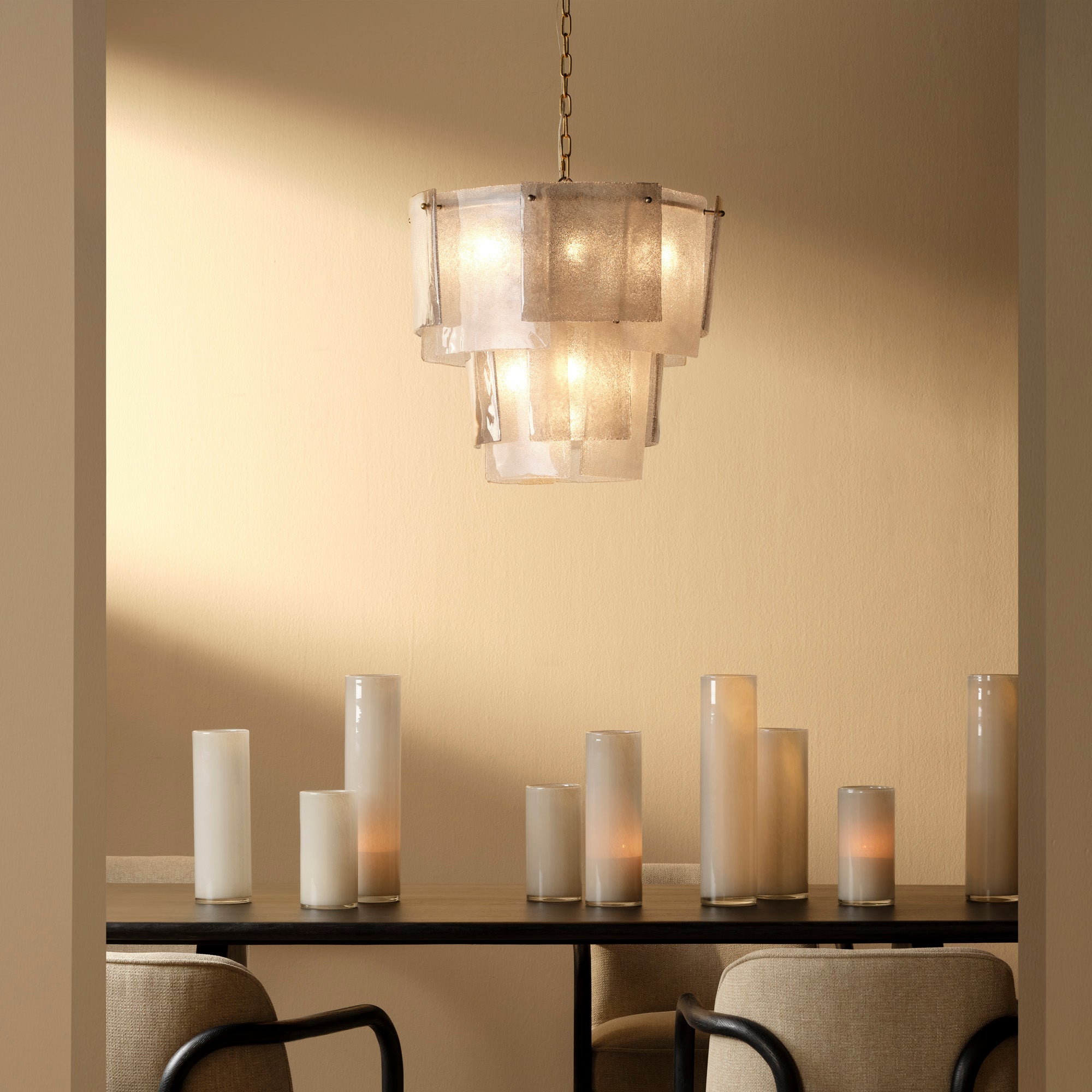 Jamie Young Aurora Clear and Smoke Seeded Glass 10-Light Small Chandelier