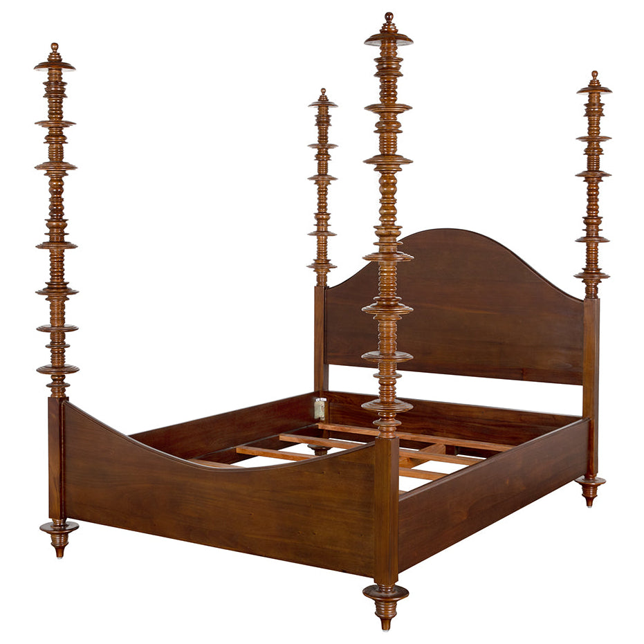 Noir Ferret Hand Rubbed Brown Bed, hand-turned mahogany posts