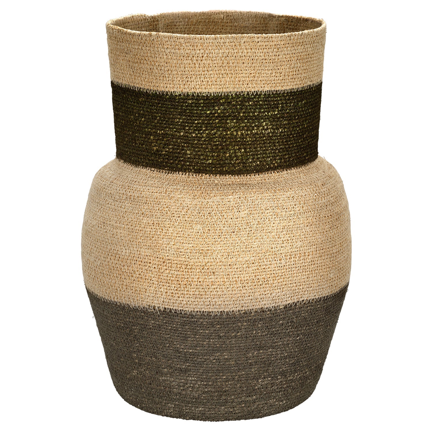 Jamie Young Butterfly Green Seagrass Basket in Green Seagrass, full front view