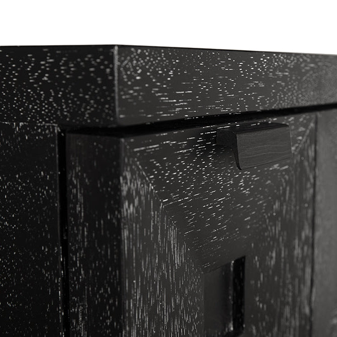 Noir Musashi Black Walnut Small 2 Drawer, faceted two-drawer front, Black Walnut finish