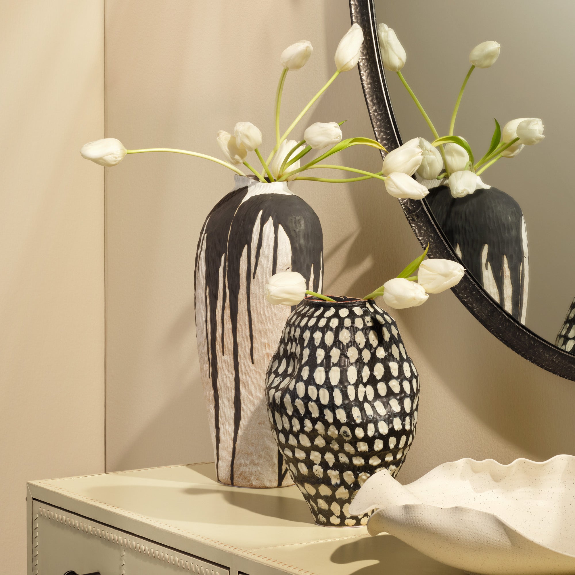 Jamie Young Pinpoint Polka Dot Black and White Ceramic Vase