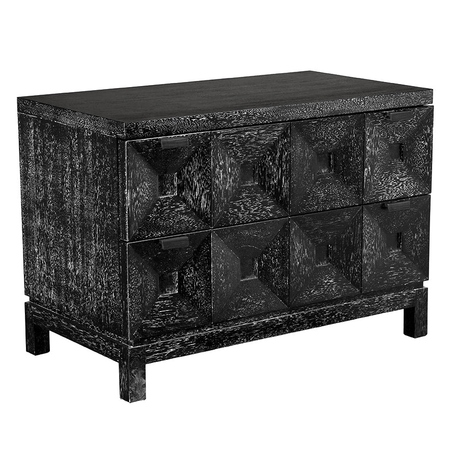 Noir Musashi Black Walnut Large 2 Drawer, faceted two-drawer front