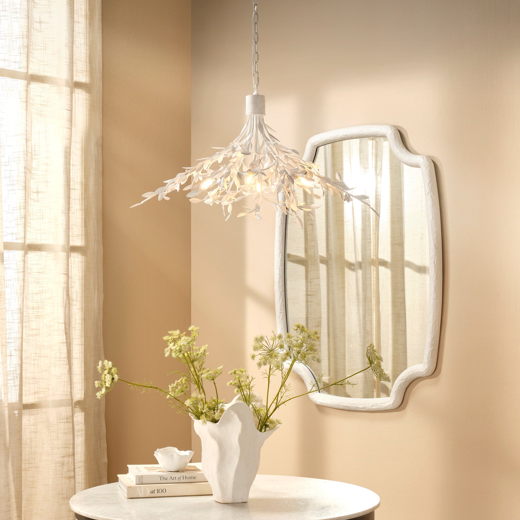 Jamie Young Arbor Textured White Plaster 4-Light Chandelier