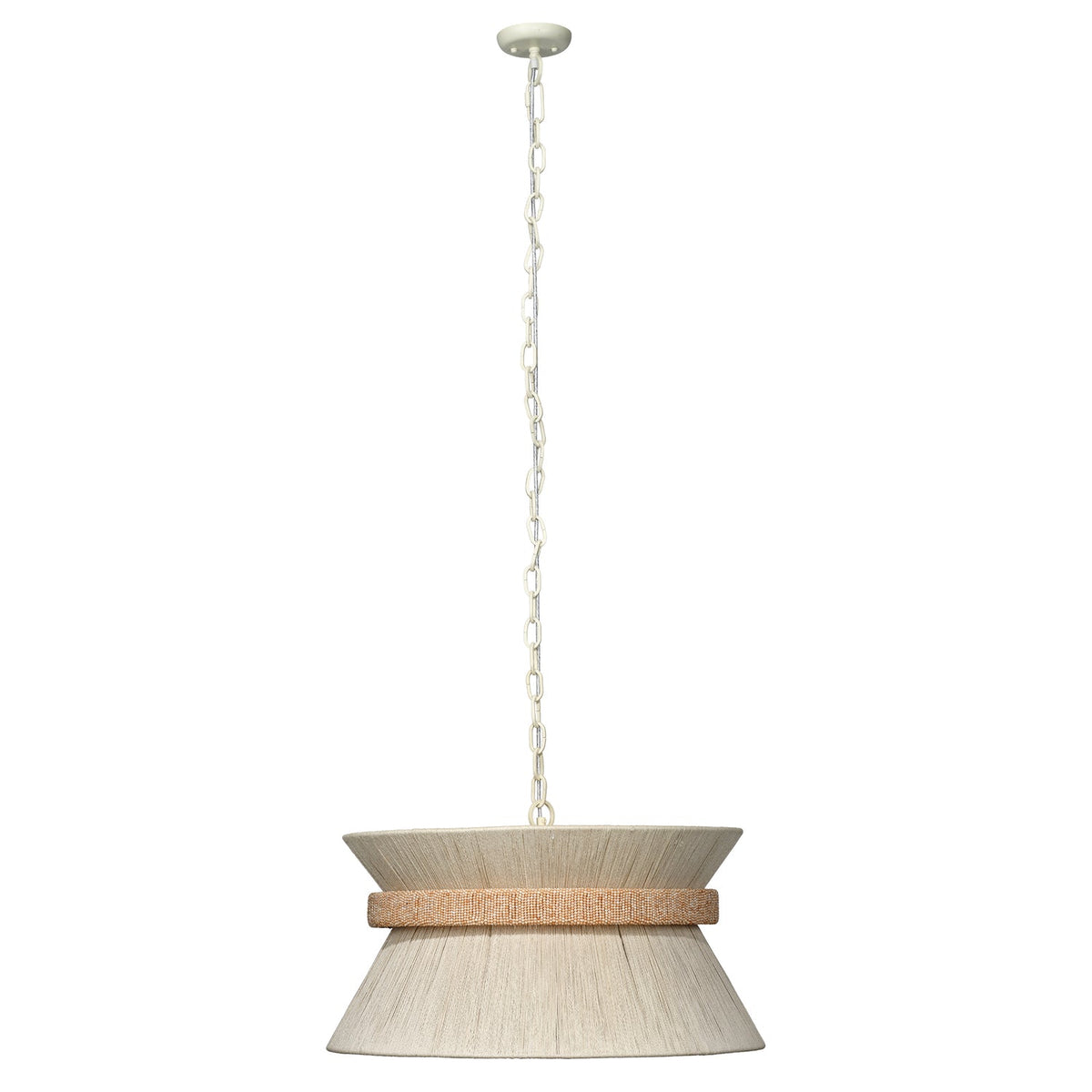 Jamie Young Corset Off-White 3-Light Chandelier close-up of Cream Jute texture
