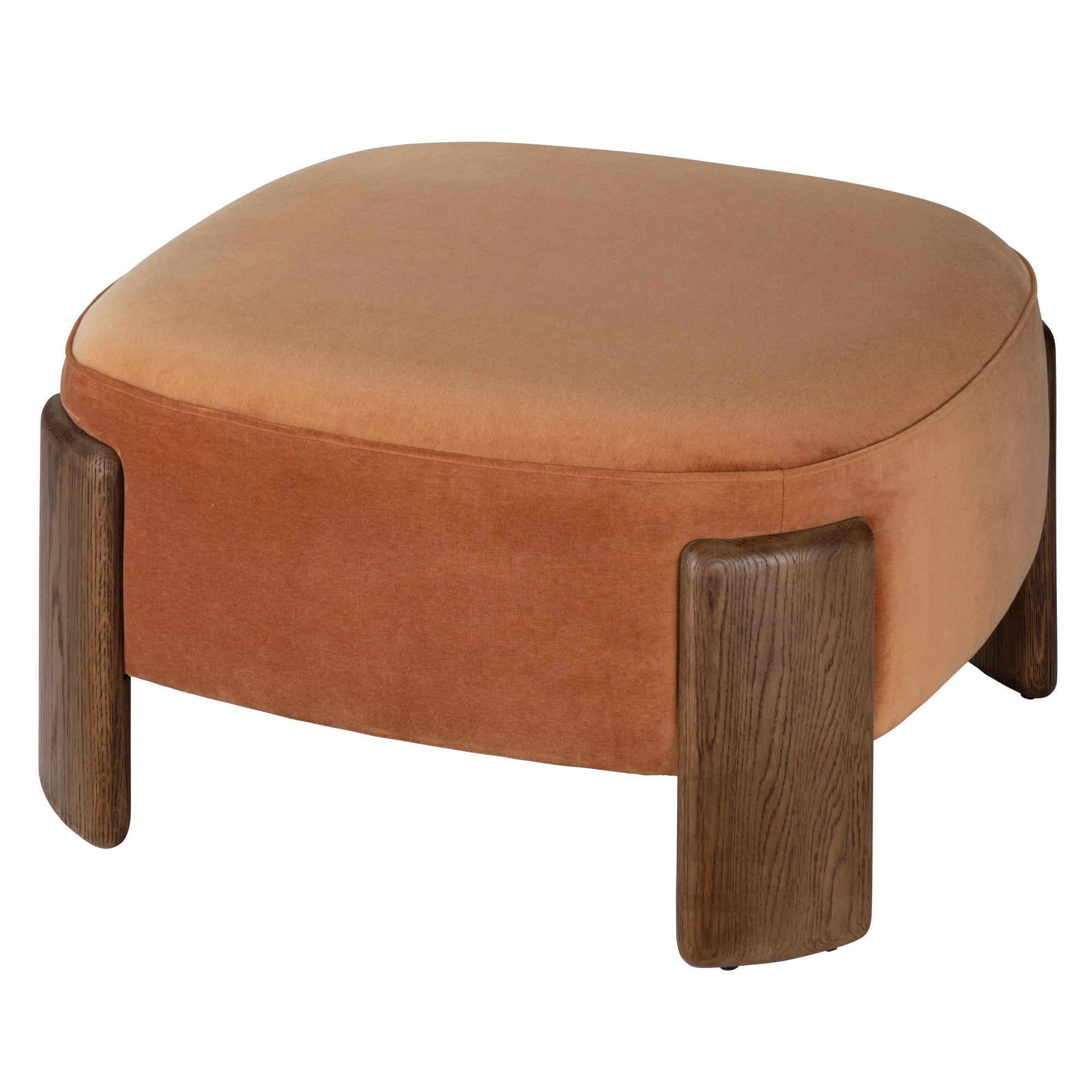 Jamie Young Tarte Terracotta Velvet and Brown Sugar Oak Ottoman