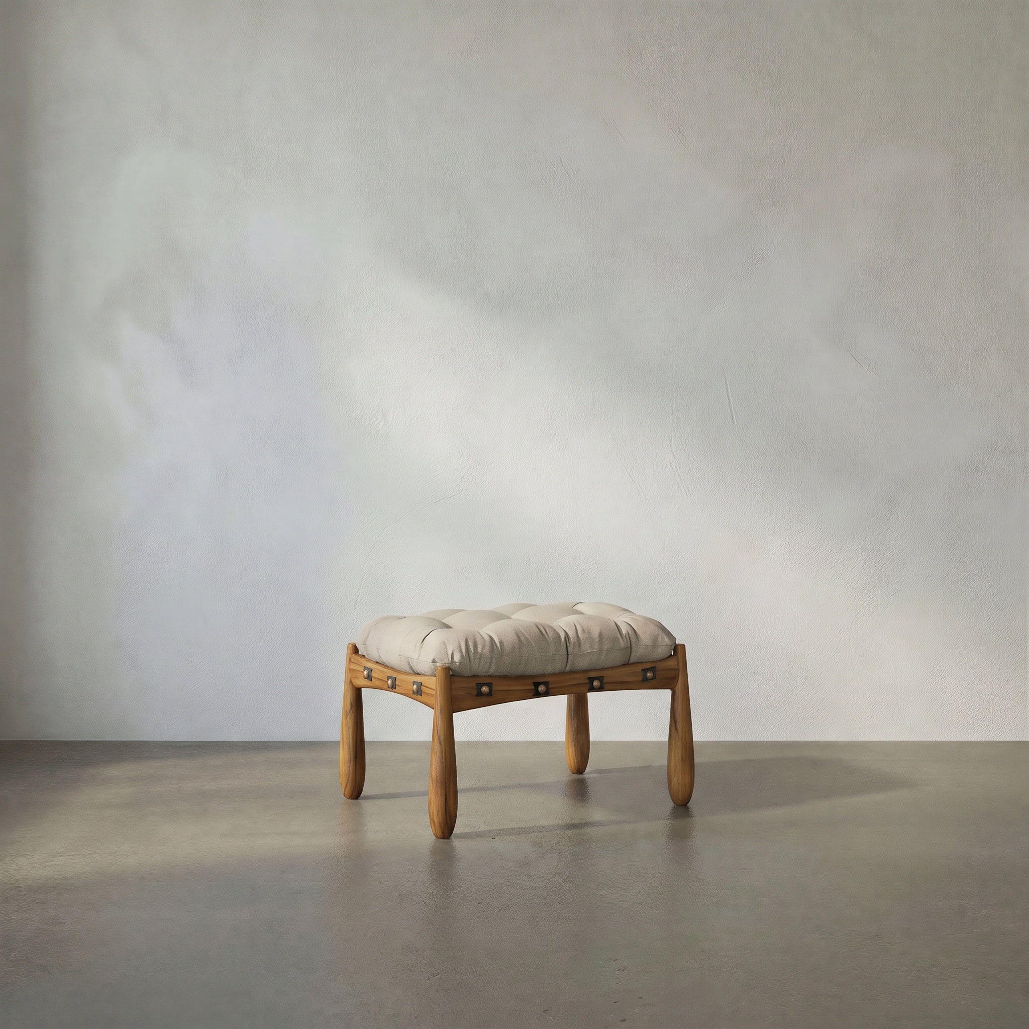Noir Dante Stool, curved solid teak frame