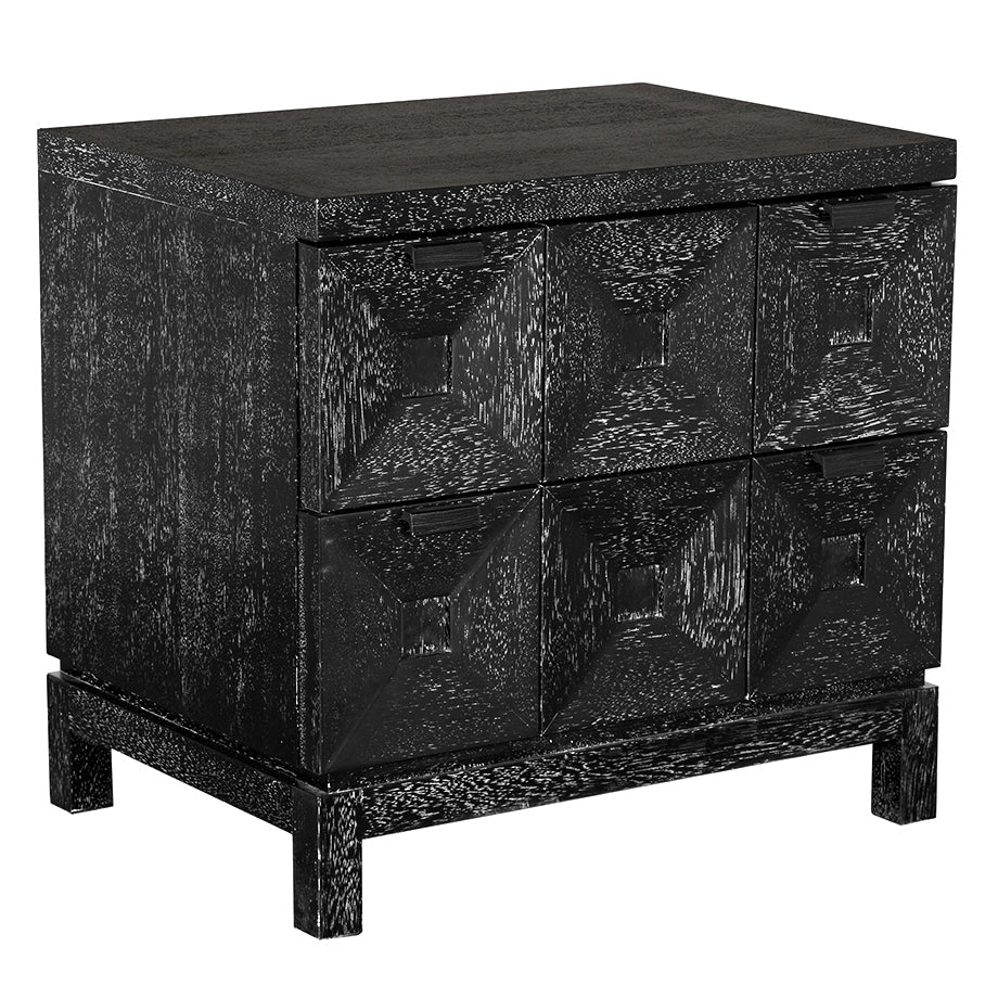 Noir Musashi Black Walnut Small 2 Drawer, faceted two-drawer front