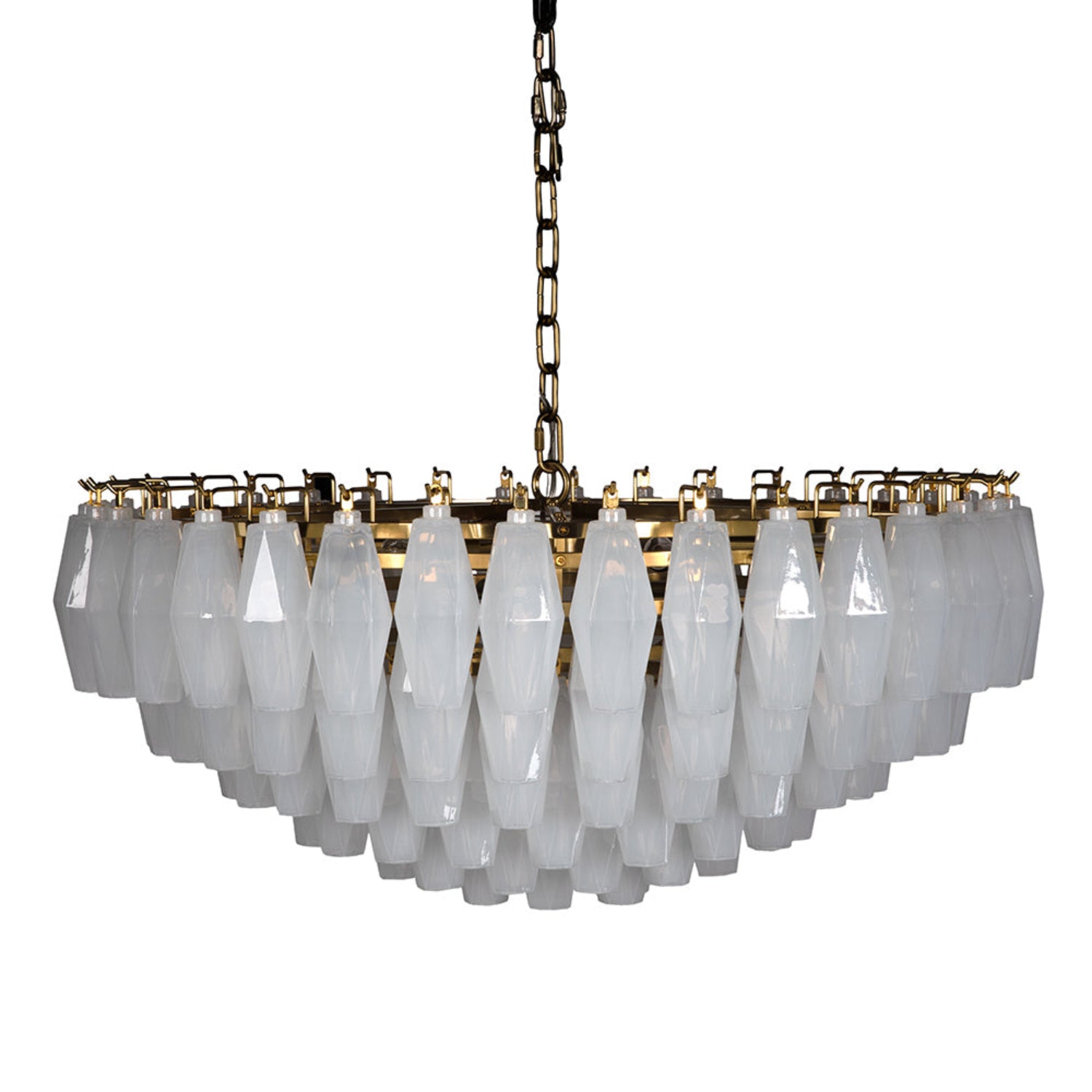 Ludmilla Large Chandelier in antique brass industrial steel and milk glass