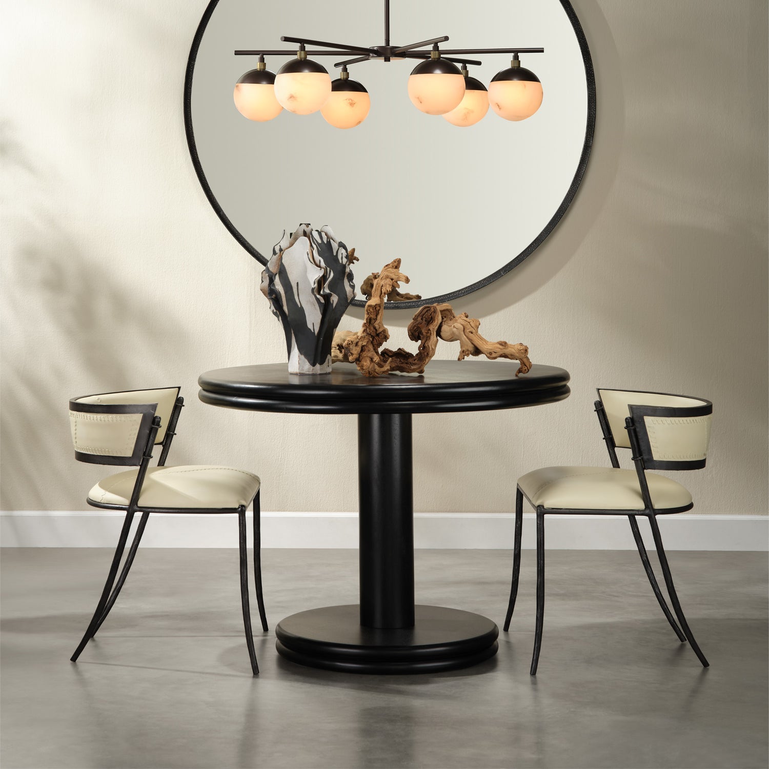 Jamie Young Bourbon Black Mango Wood Bistro Table mango wood grain and Satin Black finish detail