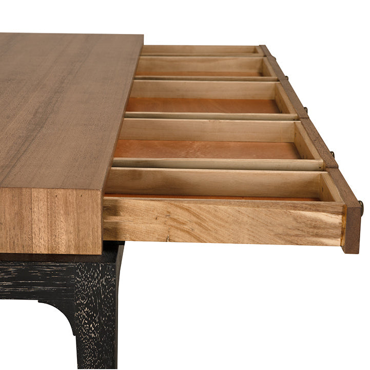 Noir Memphis Desk, crafted from walnut, veneer, and brass hardware
