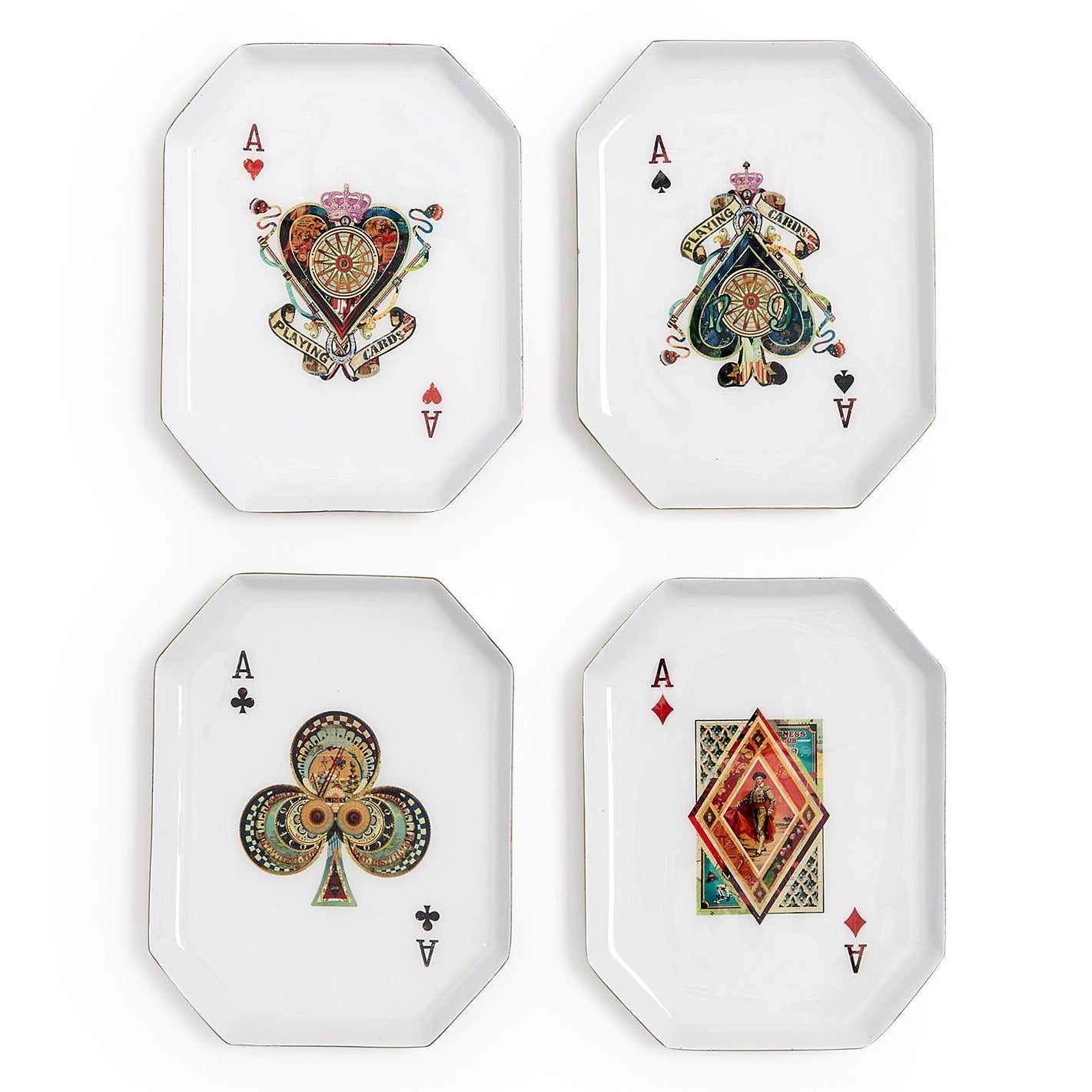 Ace Octagon Shape Playing Card Tray Set of 4