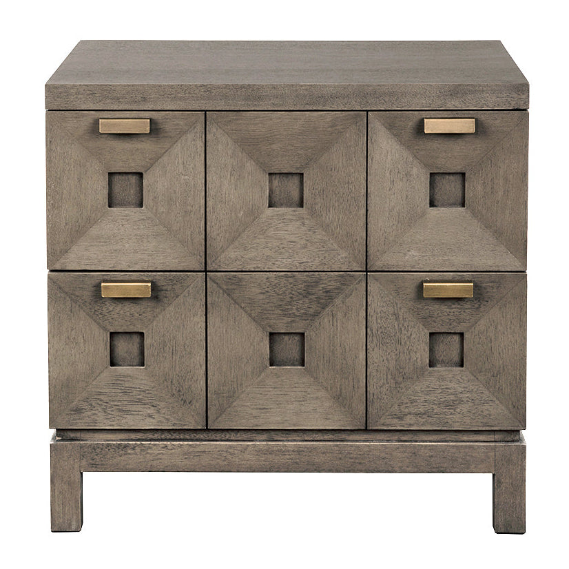Noir Musashi Greige Walnut Small 2 Drawer Chest, Greige Walnut and veneer with brass