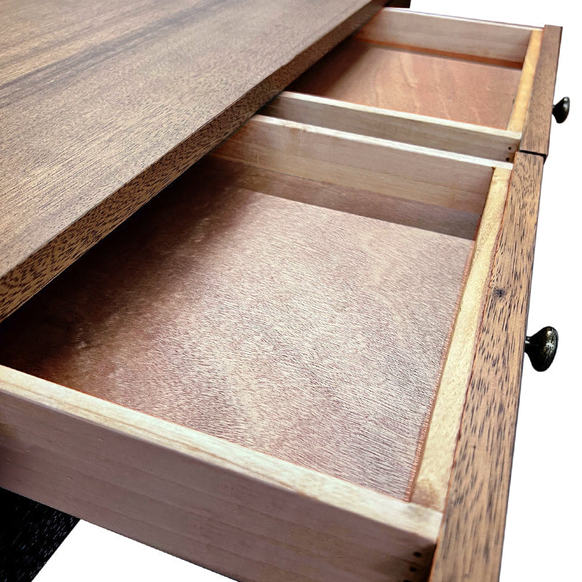 Noir Memphis Desk, Dark Walnut top with brass hardware, Ebony Walnut base