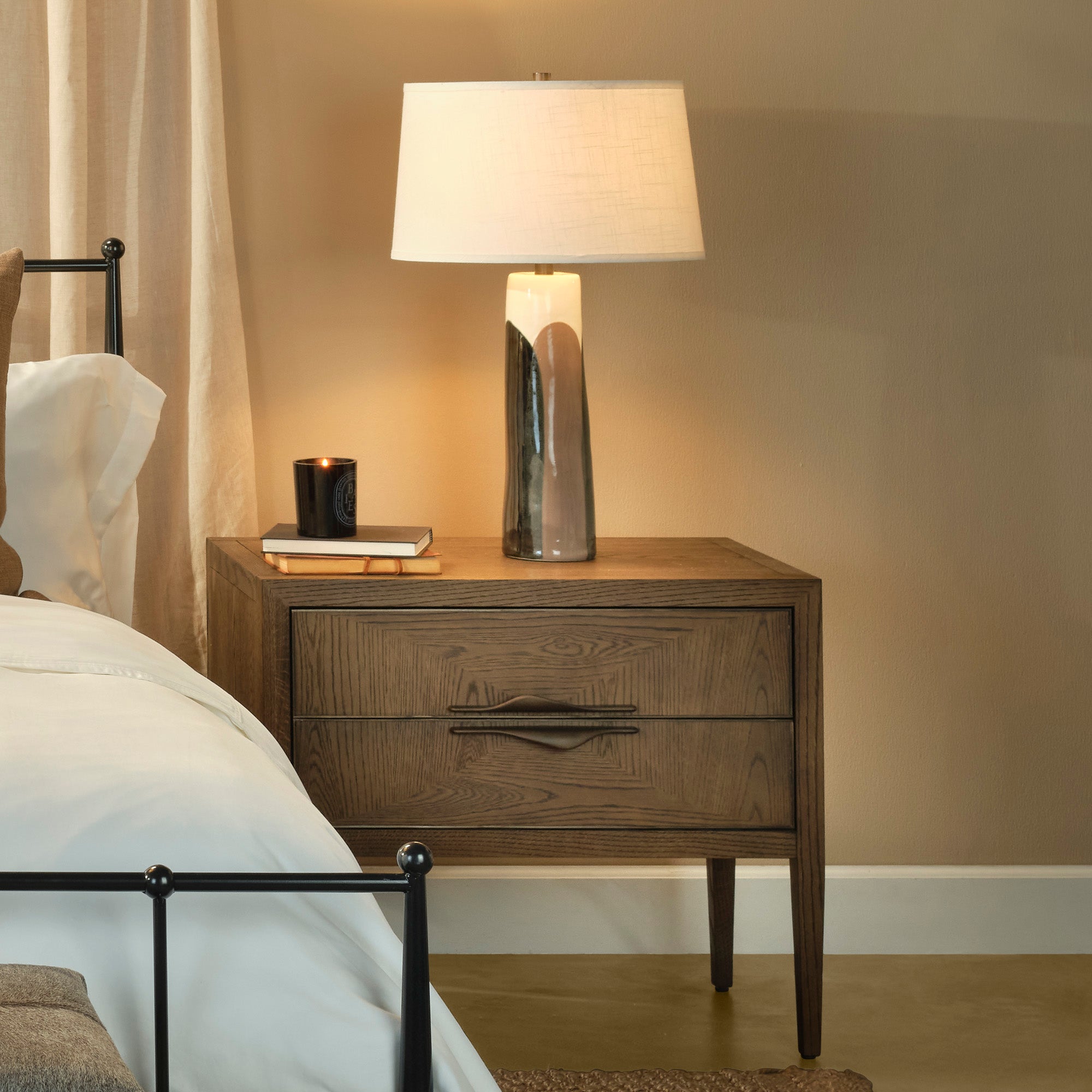Jamie Young Landmark Brown Sugar Oak Two Drawer Nightstand