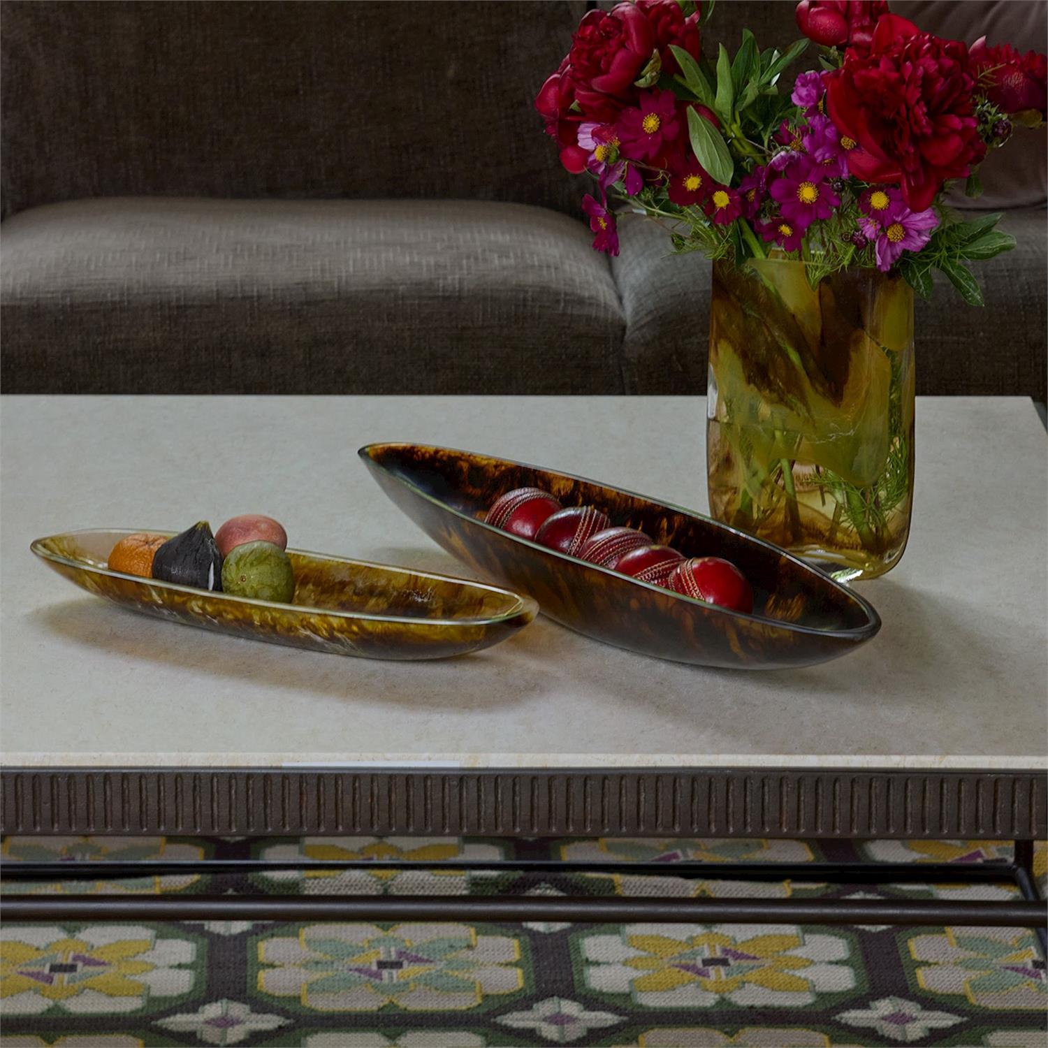 18" Archipelago Marbleized Oval Tray/Bowl in Earth Tones