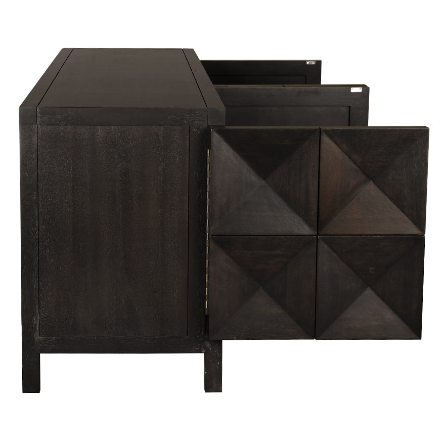 Noir Quadrant Ebony 4 Door Sideboard, extra-large sculptural sideboard