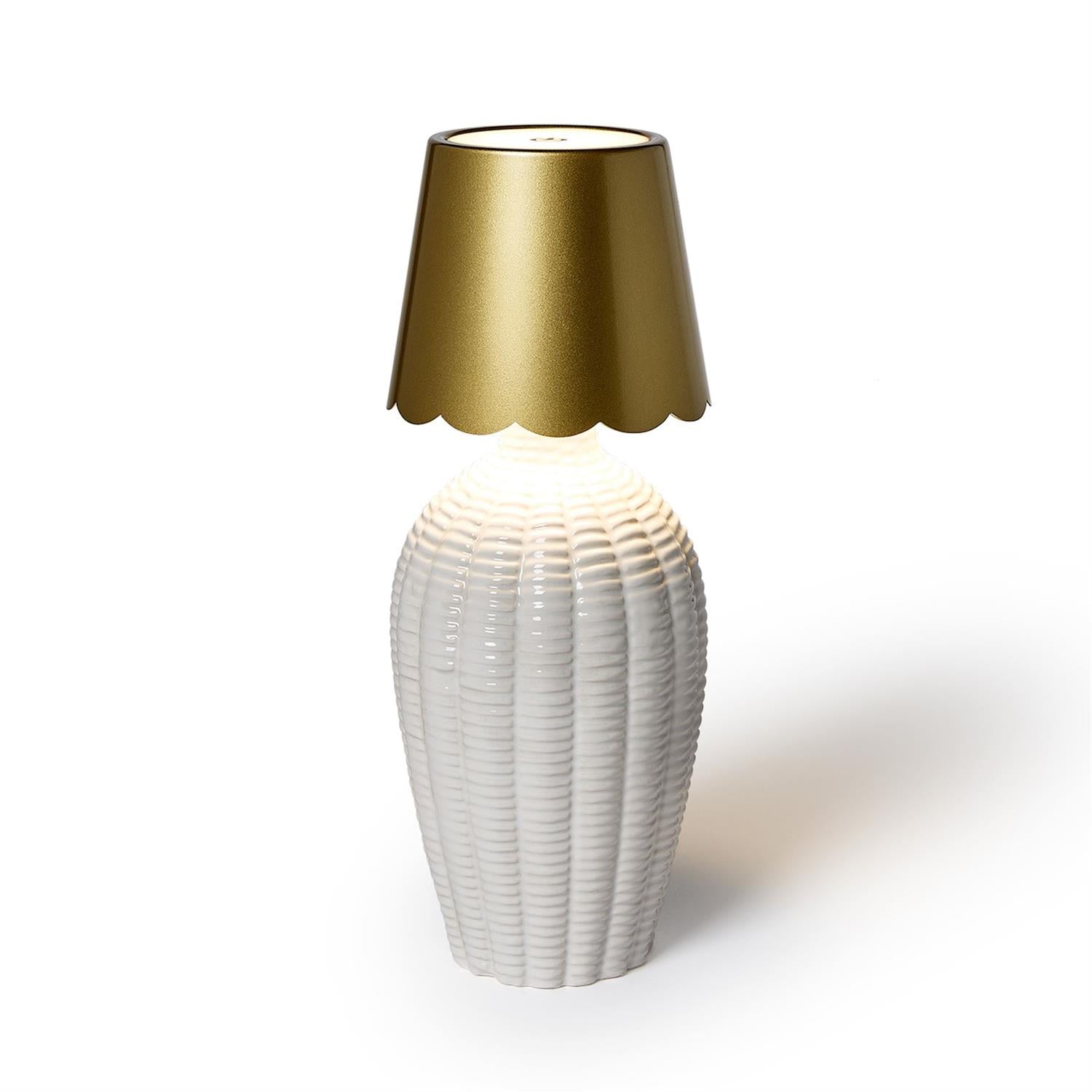 LED Touchable Gold Scalloped Lampshade with Bottle Stopper in Gift Box