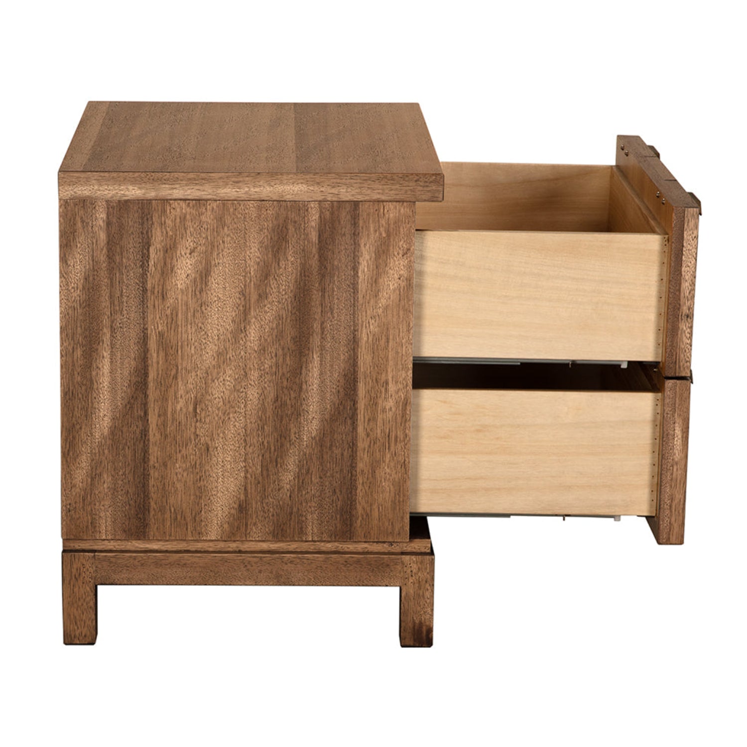 Noir Musashi Dark Walnut Small 2 Drawer, a dark walnut with brass hardware nightstand