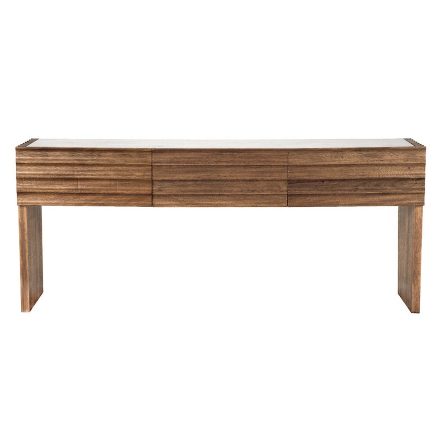 Wolf Dark Walnut Console with White Marble Top in dark walnut and white stone walnut and stone