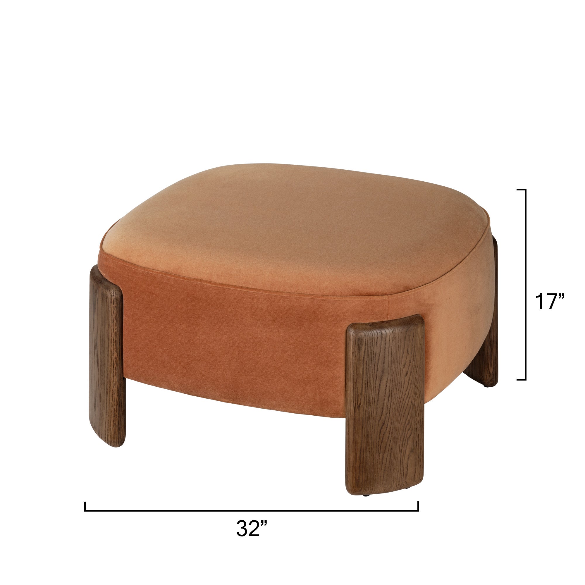 Jamie Young Tarte Terracotta Velvet and Brown Sugar Oak Ottoman