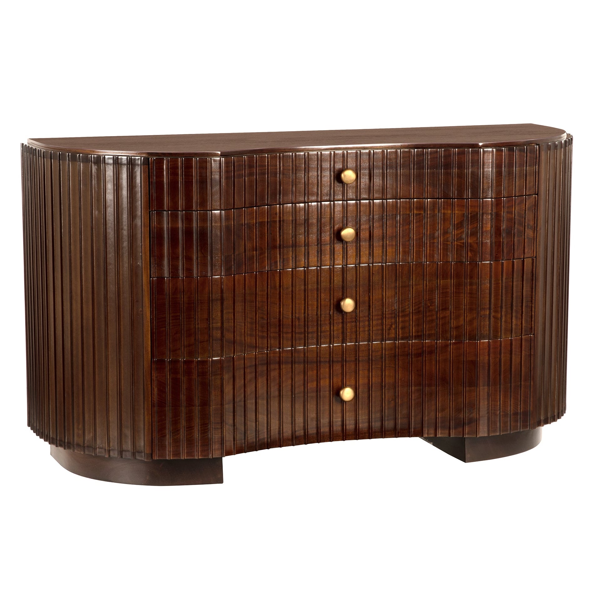 Noir Irene Hand Rubbed Brown Dresser, fluted Hand-Rubbed Brown drawers