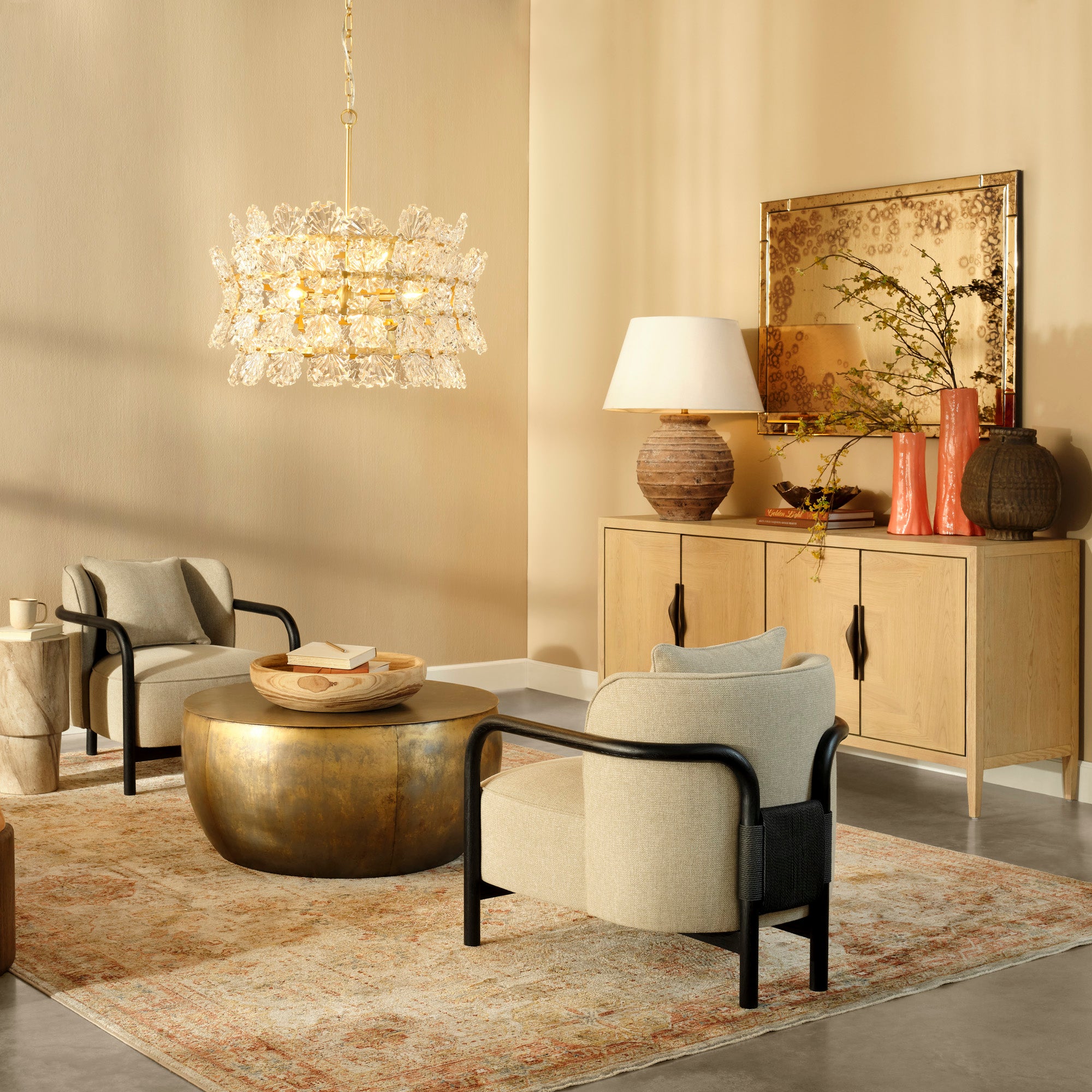 Jamie Young Cinder Terracotta Rusted Brown Table Lamp with Linen Shade
