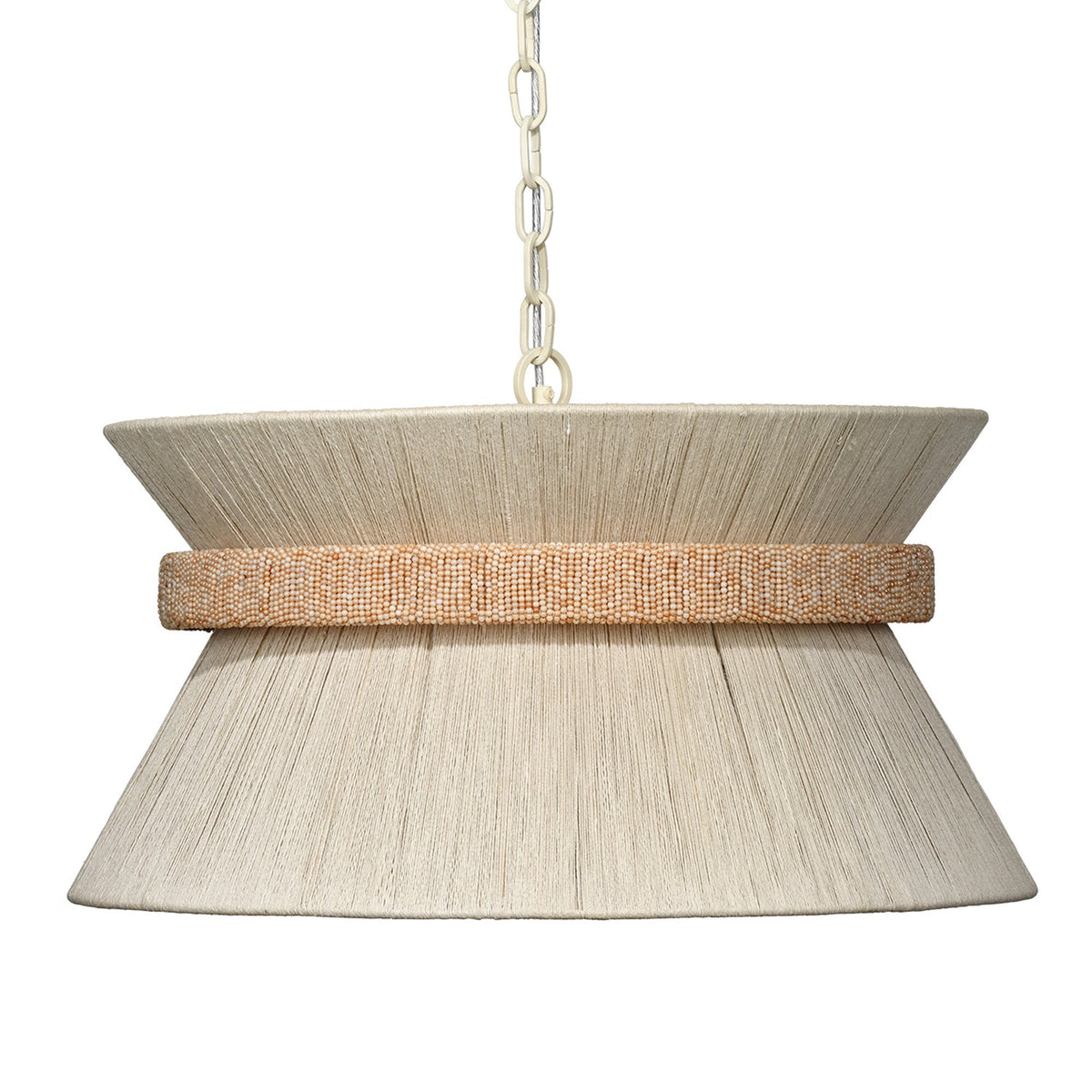Jamie Young Corset Off-White 3-Light Chandelier in Cream Jute, side profile view