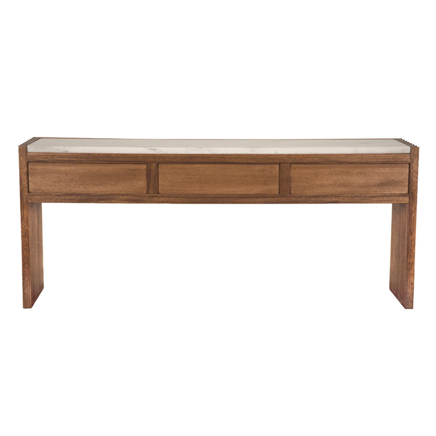 Wolf Dark Walnut Console with White Marble Top finished in Dark Walnut and White Stone