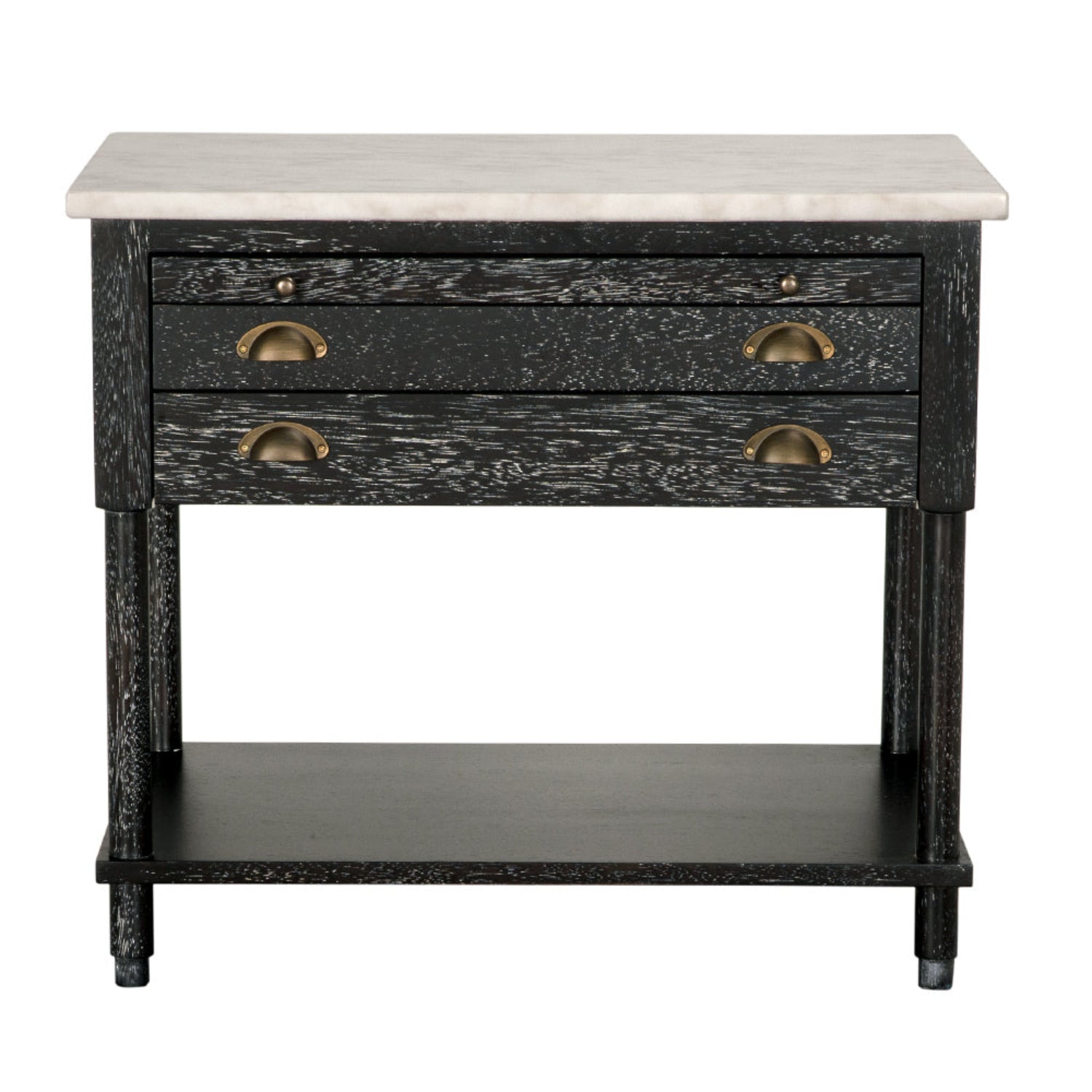 Noir Artemio Side Table with Marble Top in Black Walnut finish