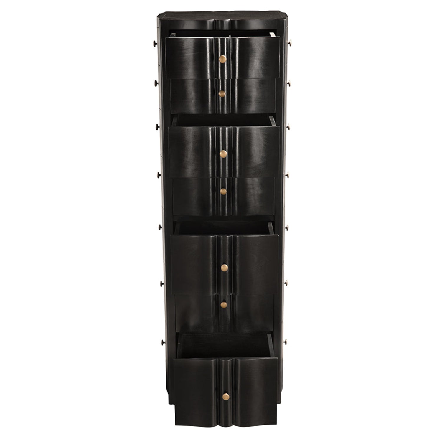 Noir Monolith Four Sided Tower Chest crafted from mahogany and brass pull