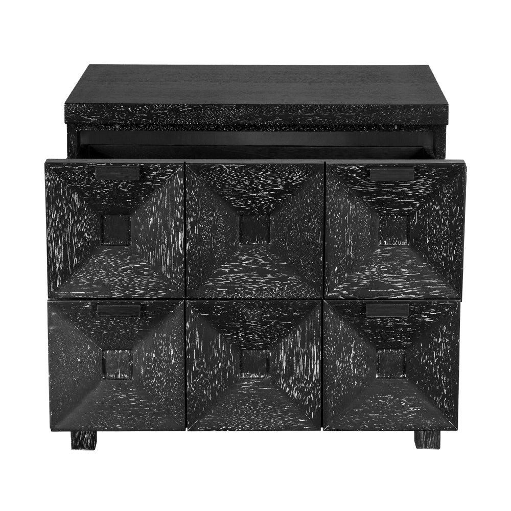 Noir Musashi Black Walnut Small 2 Drawer, monolithic brutalist silhouette