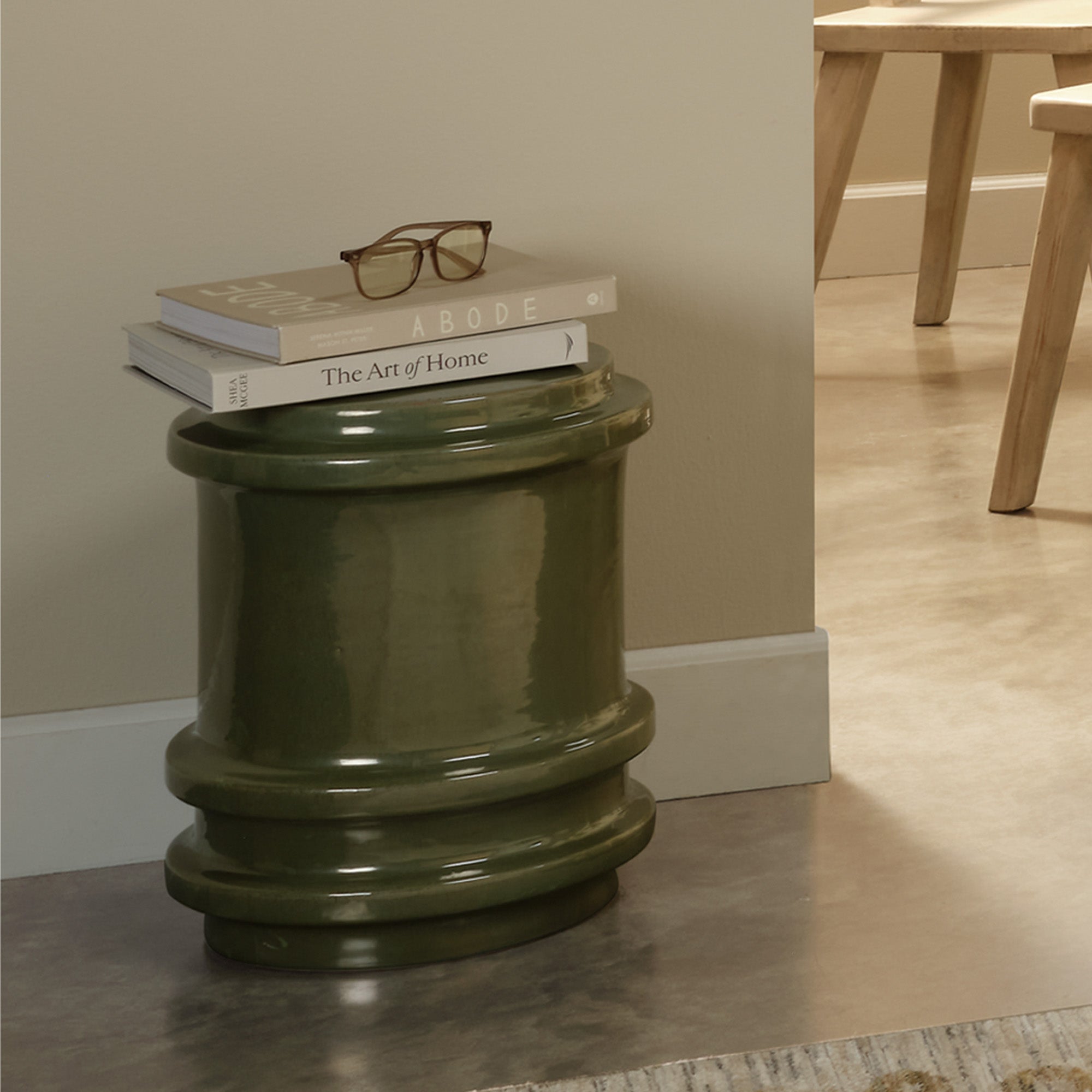 Jamie Young Reglet Green Ceramic Stool