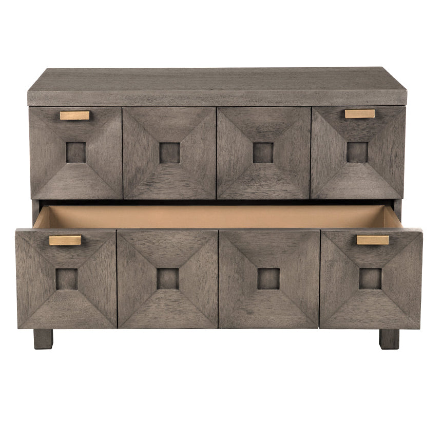 Noir Musashi Greige Walnut Large 2 Drawer Chest, monolithic brutalist silhouette