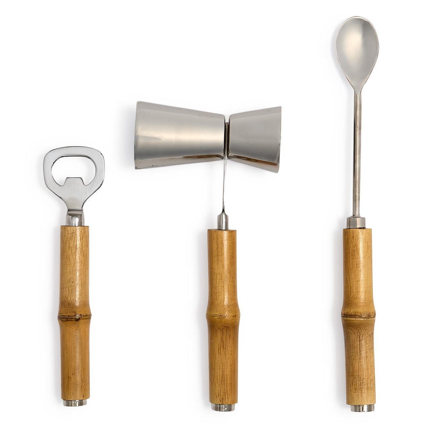 Bamboo Cocktail Bar (Bottle Opener, Cocktail Spoon, Jigger) Set of 3