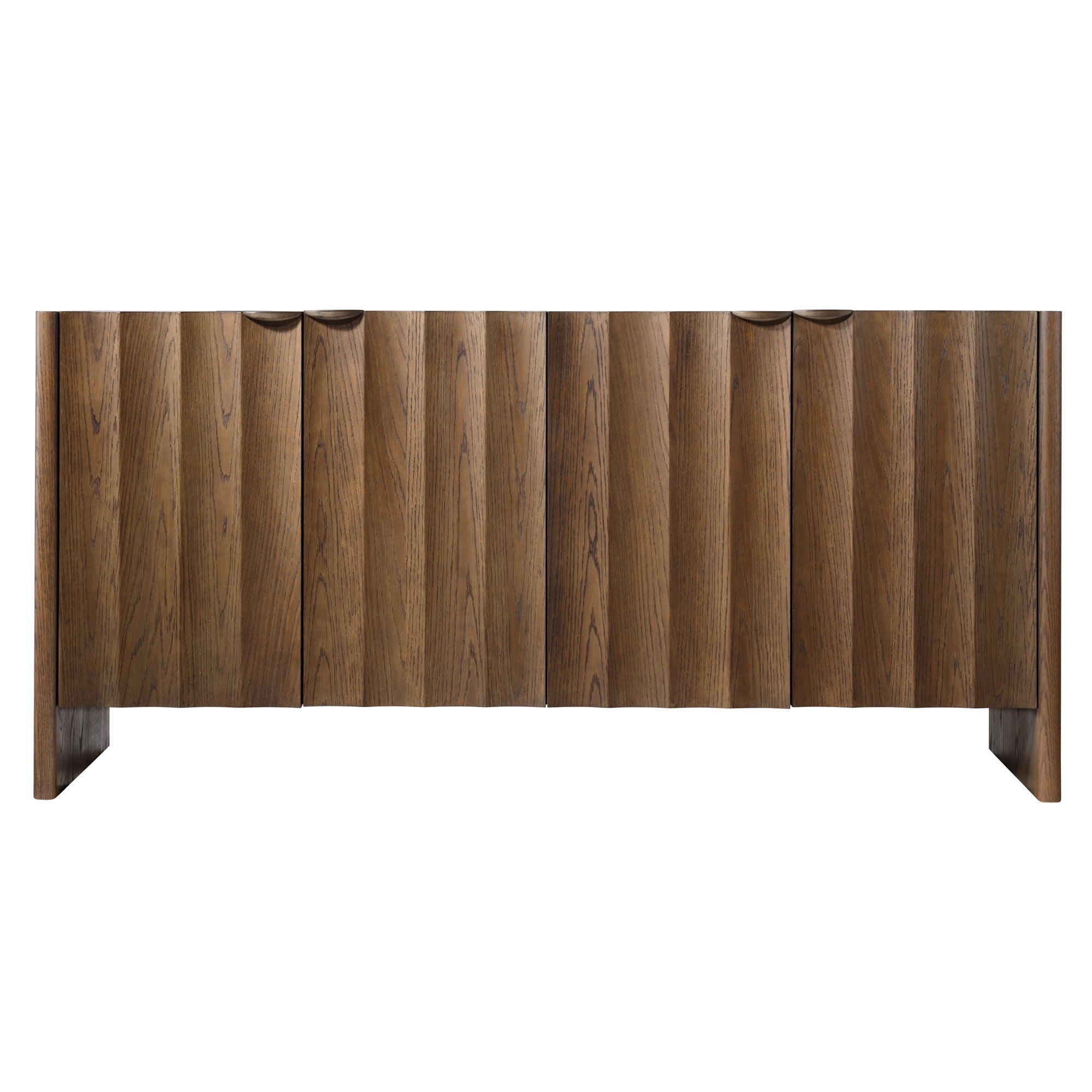 Jamie Young Finley Brown Sugar Oak Fluted Four Door Credenza