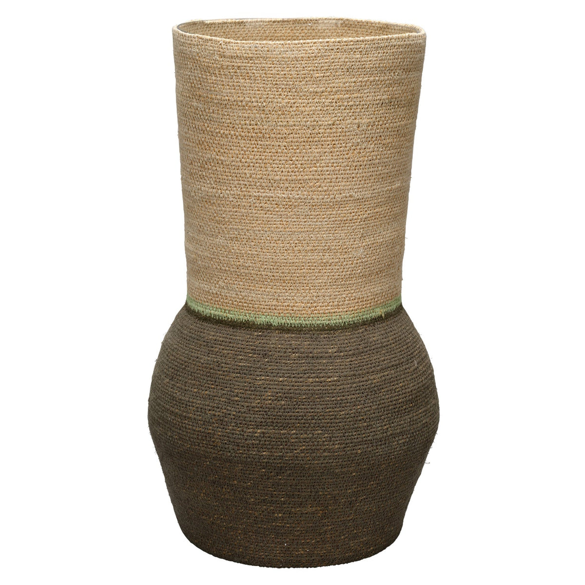 Jamie Young Beetle Green Medium Seagrass Basket in Green Seagrass, full front view