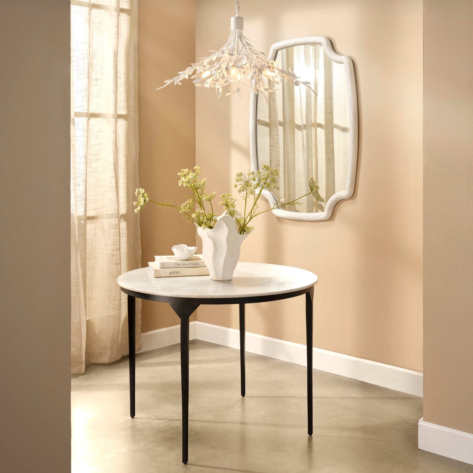 Jamie Young Arbor Textured White Plaster 4-Light Chandelier