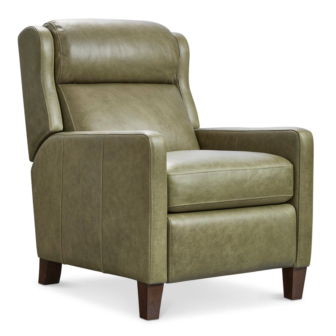 Bernhardt Motion Hampton Leather Recliner in Olive, front view