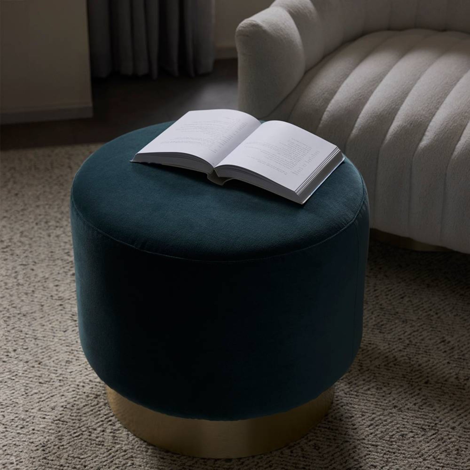 Arteriors Avalon Swivel Ottoman Aegean Performance Velvet